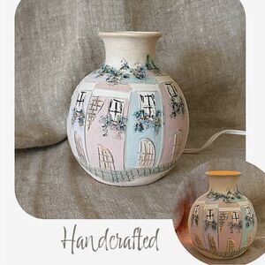 vintage pottery nightlight luminary pastel homes flowers